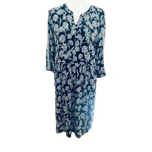 J. Jill Navy Floral Paisley Baby Doll Dress Stretch Pockets Oversize Womens Sz M